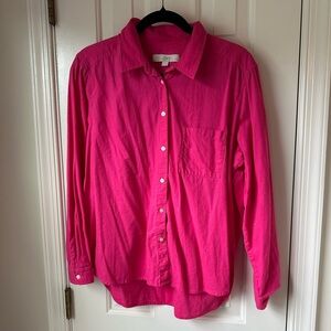 Loft Pink Linen Blend Long Sleeve Button Down Shirt